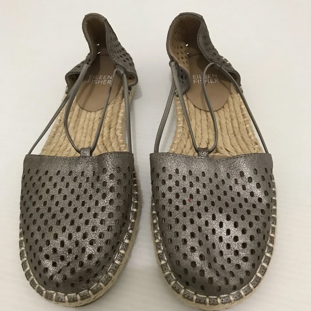 Eileen Fisher Lee 2 Taupe Leather Espadrille Flat Sandals Size 6